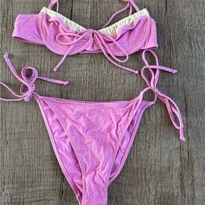 PacSun Pink Floral Tie-Side Bikini Set